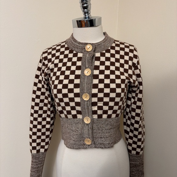 Find Me Now Sweaters - Find Me Now Brown Checkered Cardigan M